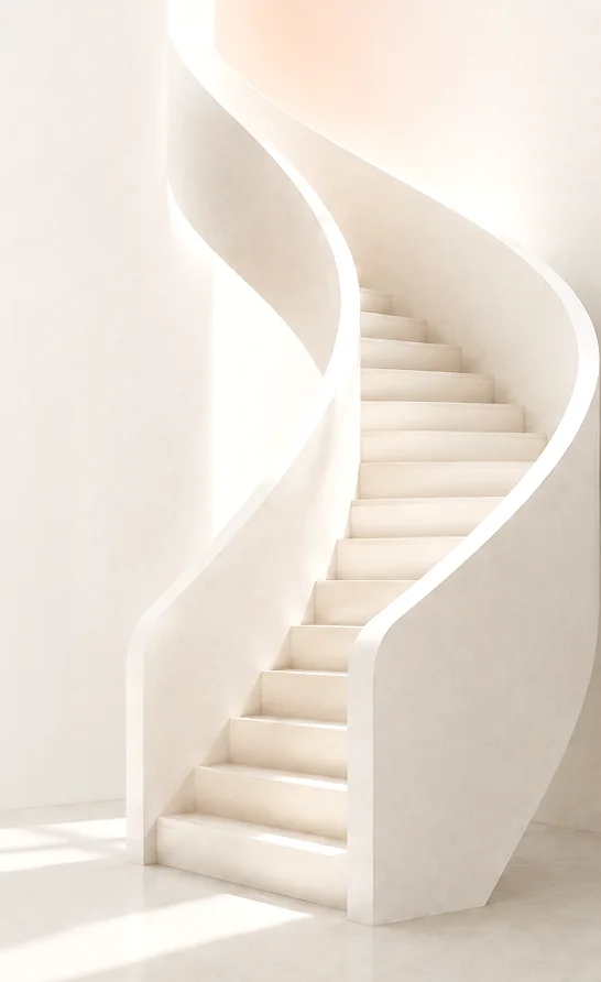 Escalier en colimaçon, ambiance minérale claire